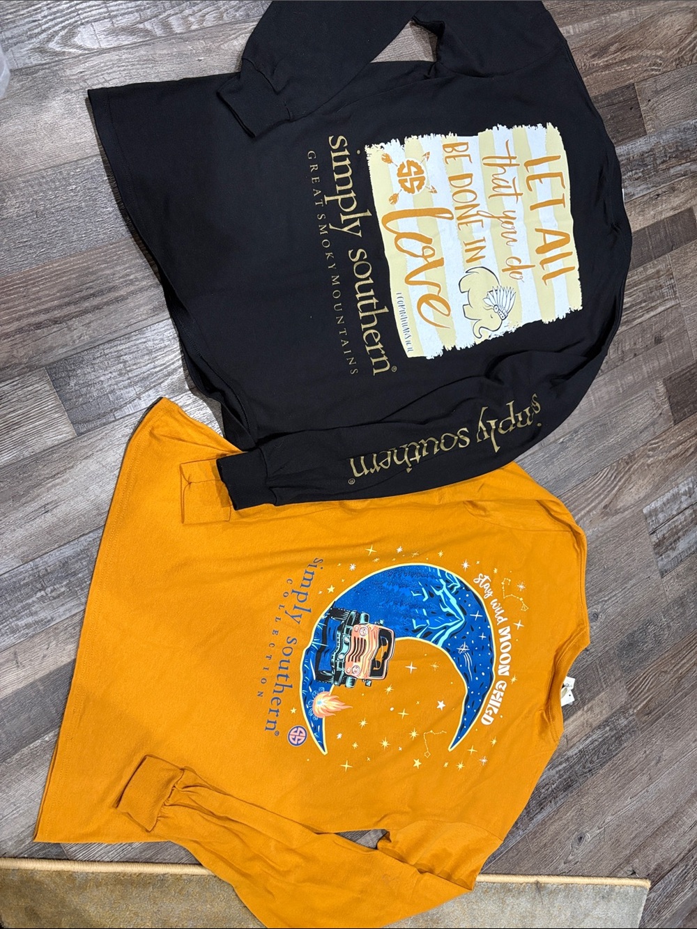 NWT Simply Southern Black & Mustard Graphic Long Sleeve Tees